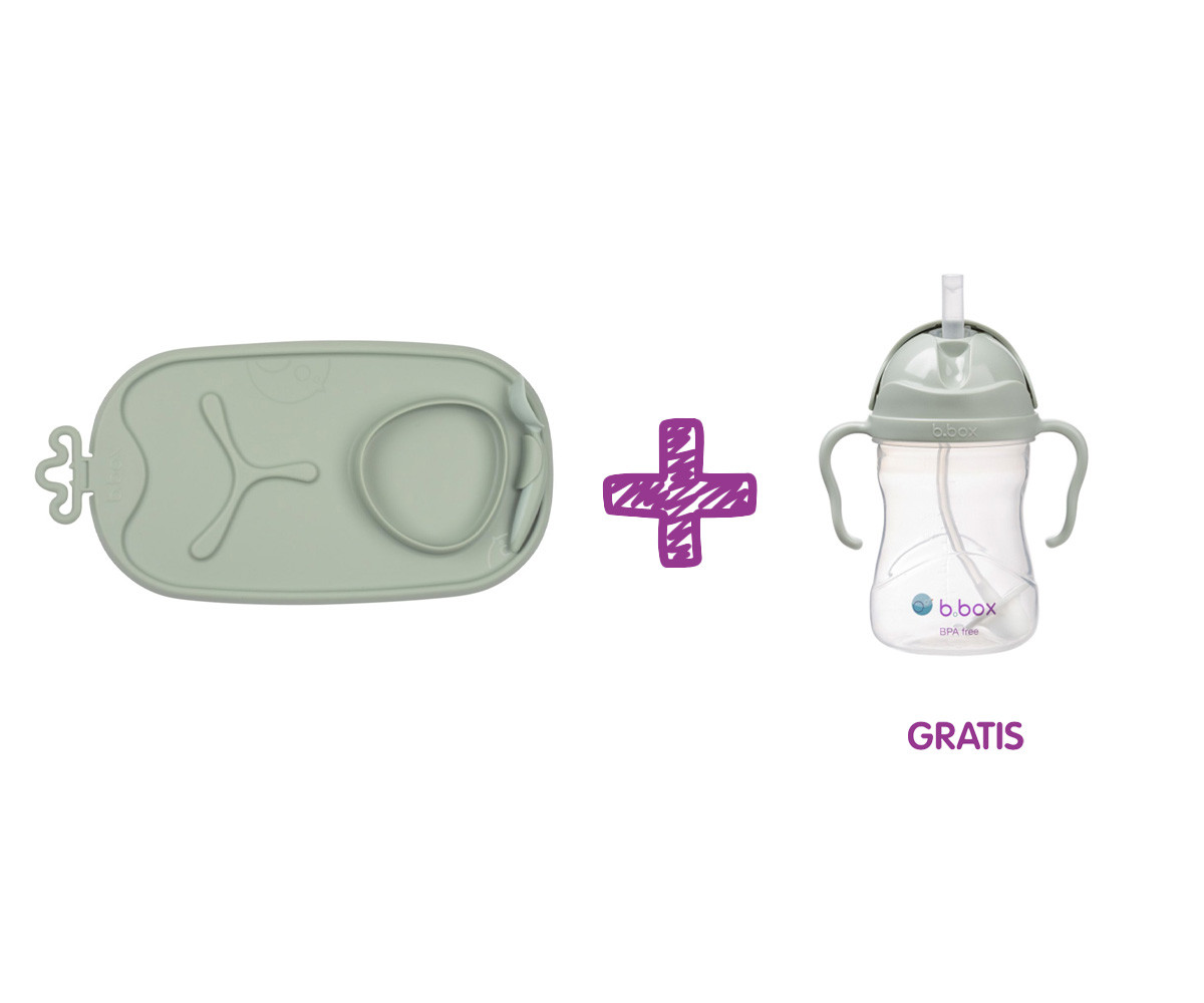 PROMO Bandeja Silicona Roll & Go con Cuchara + Taza con Pajita Sage