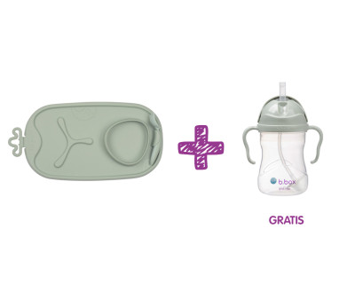 PROMO Bandeja Silicona Roll & Go con Cuchara + Taza con Pajita Sage