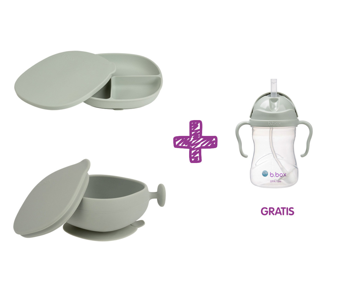PROMO Plato y Cuenco de Silicona + Taza con Pajita Sage