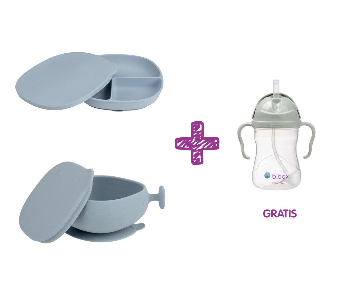 PROMO Plato y Cuenco de Silicona Ocean + Taza con Pajita Sage