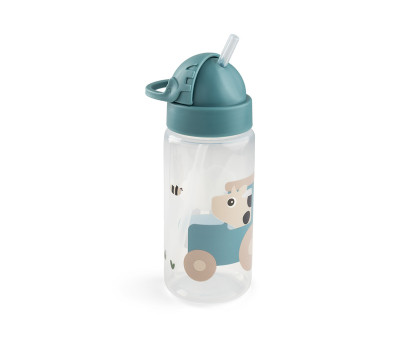 Botella Plástico con Pajita Tiny Farm Blue 350ml