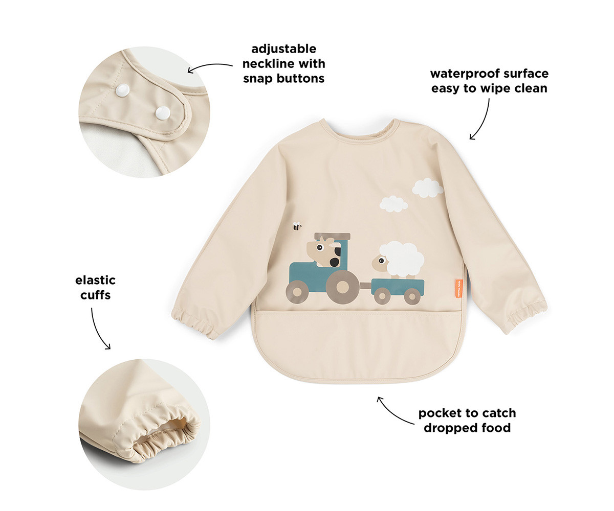 Babero con Mangas Tiny Farm Sand 6-18m Personalizable