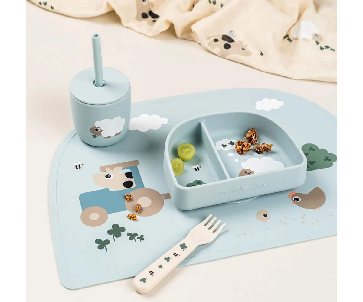 2 Bicchieri con Cannuccia Tiny Farm Blue