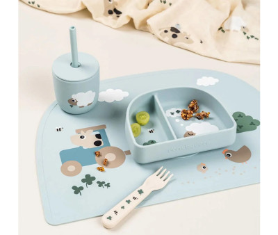2 Bicchieri con Cannuccia Tiny Farm Blue