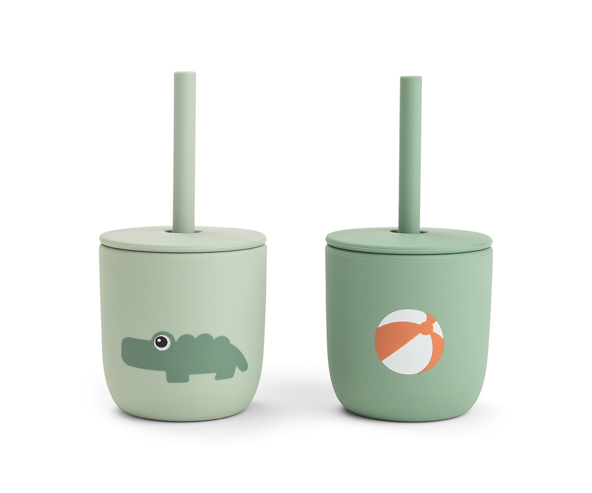2 Bicchieri con Cannuccia Playground Green