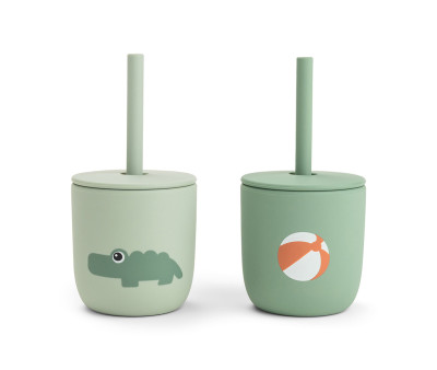 2 Bicchieri con Cannuccia Playground Green