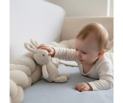 Trenza Protector de Cuna Teddy 180 cm Blanca