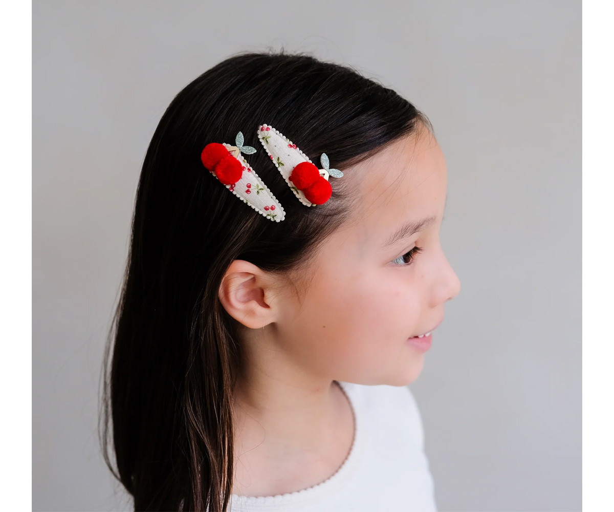2 Clips Pom Pom Cherries