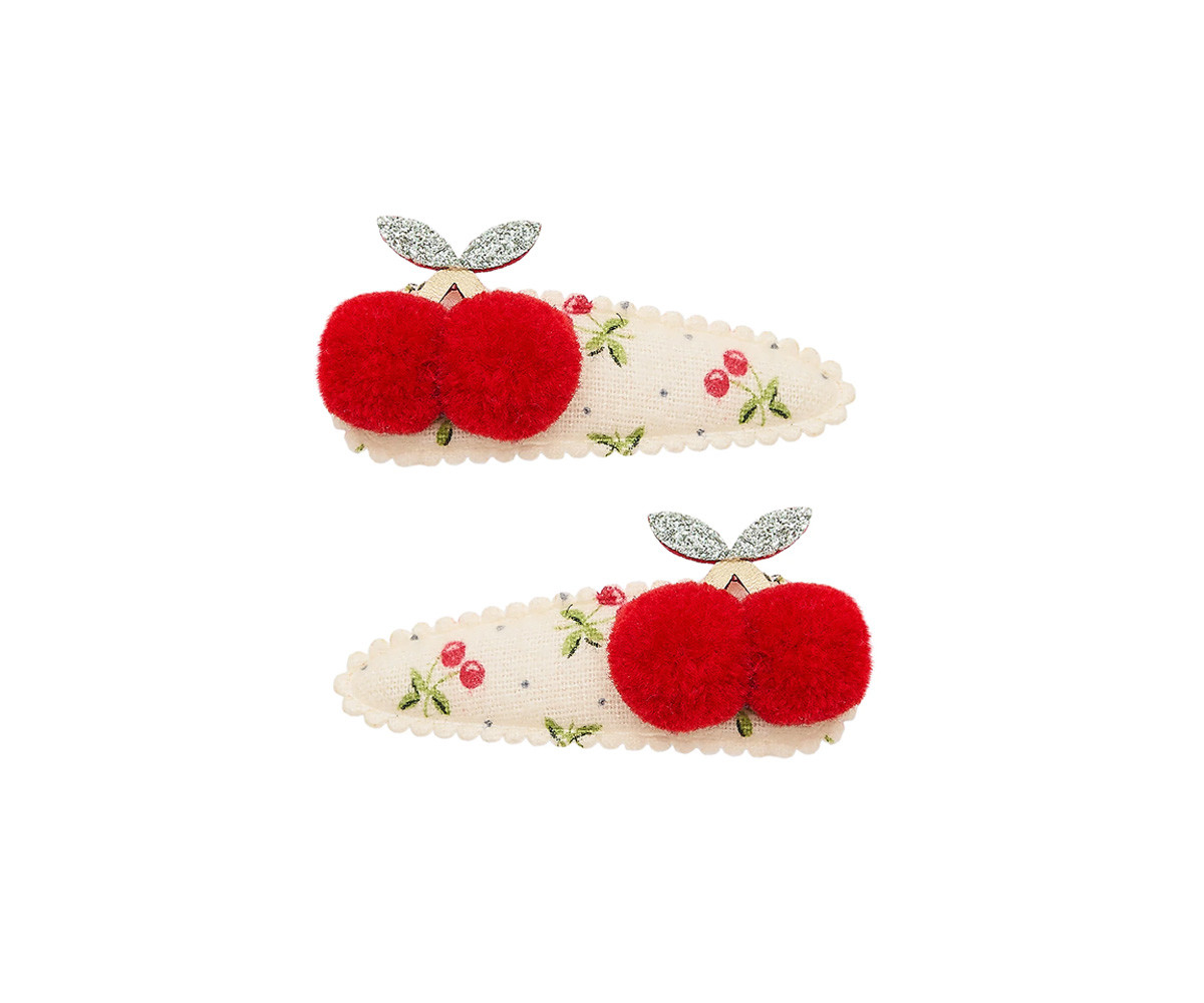2 Clips Pom Pom Cherries