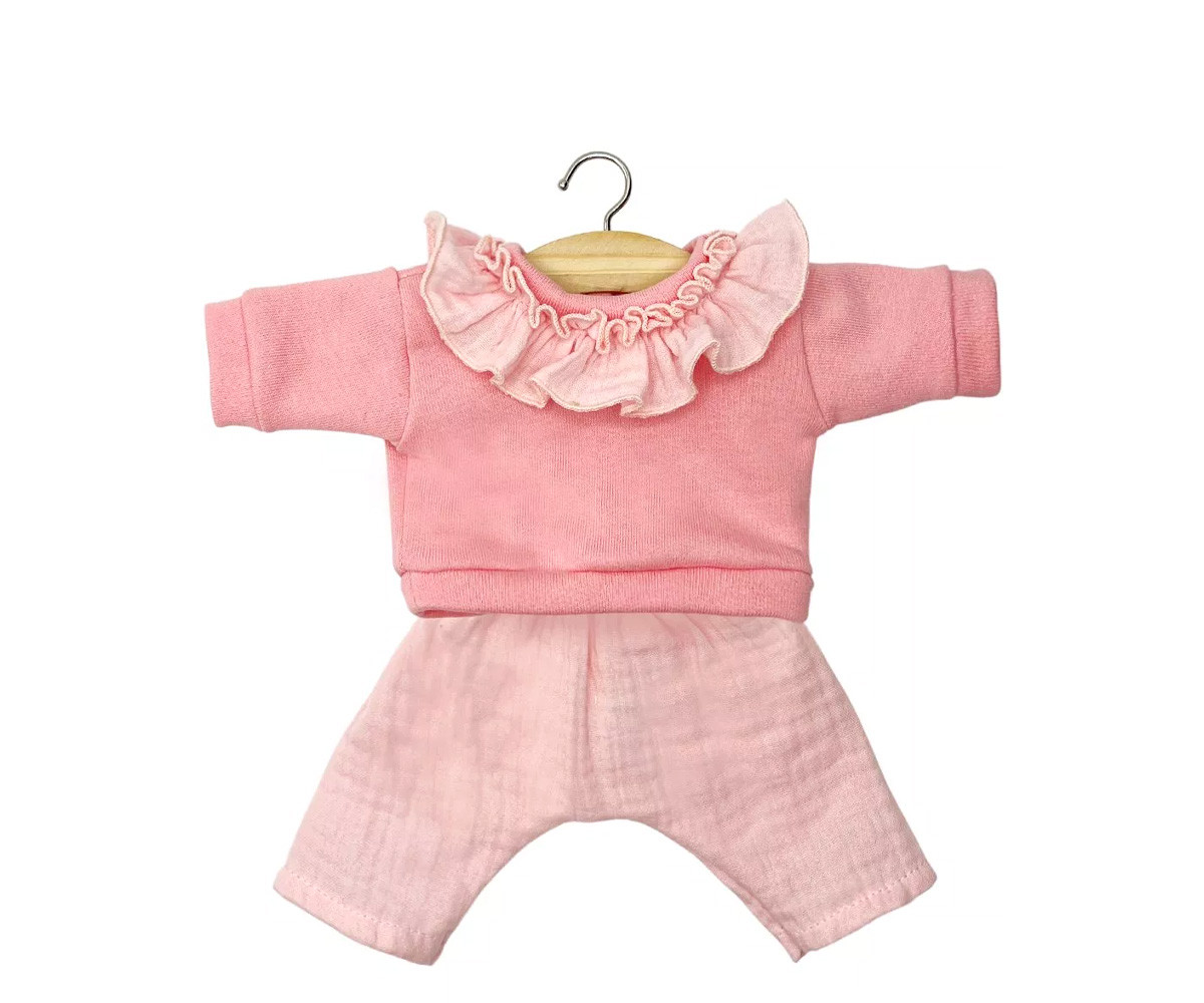 Conjunto Marion para Muñecas Gordis con Top en Molleton et Pantalon Fraise
