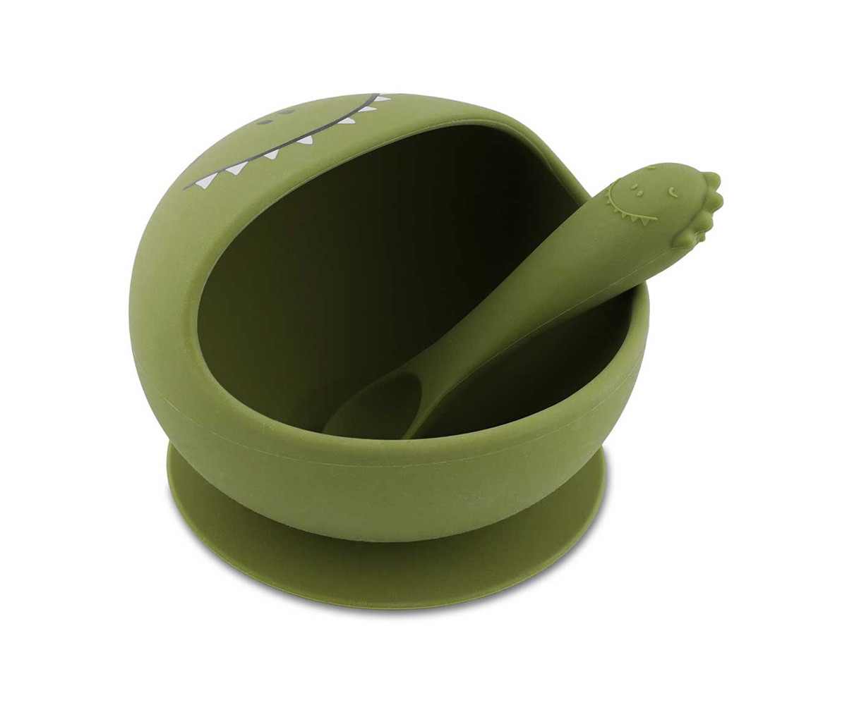 Bol con Ventosa y Cuchara de Silicona Mr. Dino