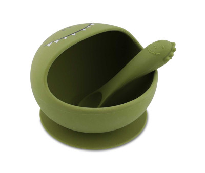 Bol con Ventosa y Cuchara de Silicona Mr. Dino