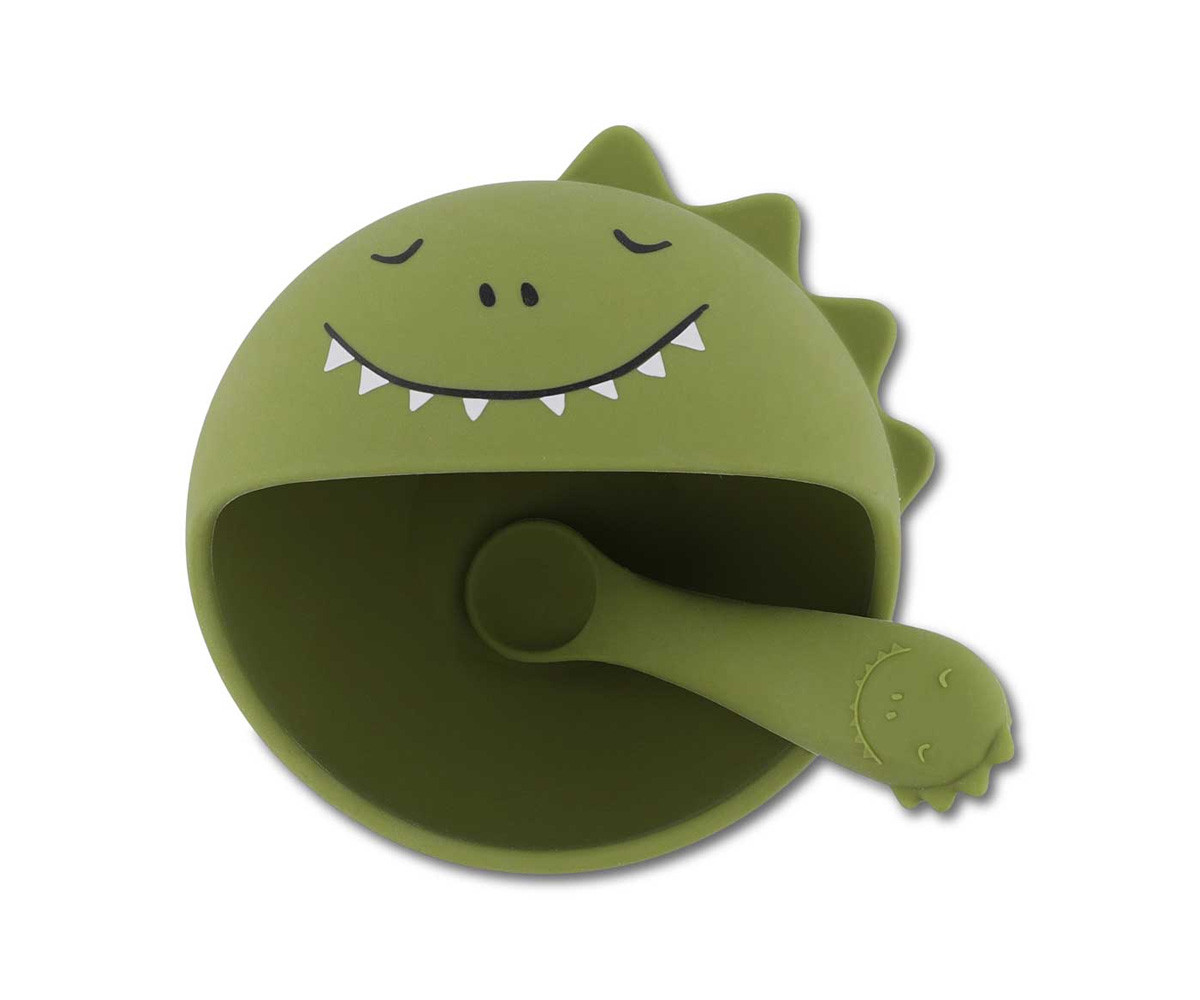 Bol con Ventosa y Cuchara de Silicona Mr. Dino