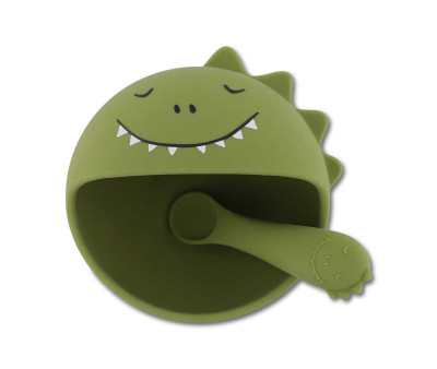 Bol con Ventosa y Cuchara de Silicona Mr. Dino