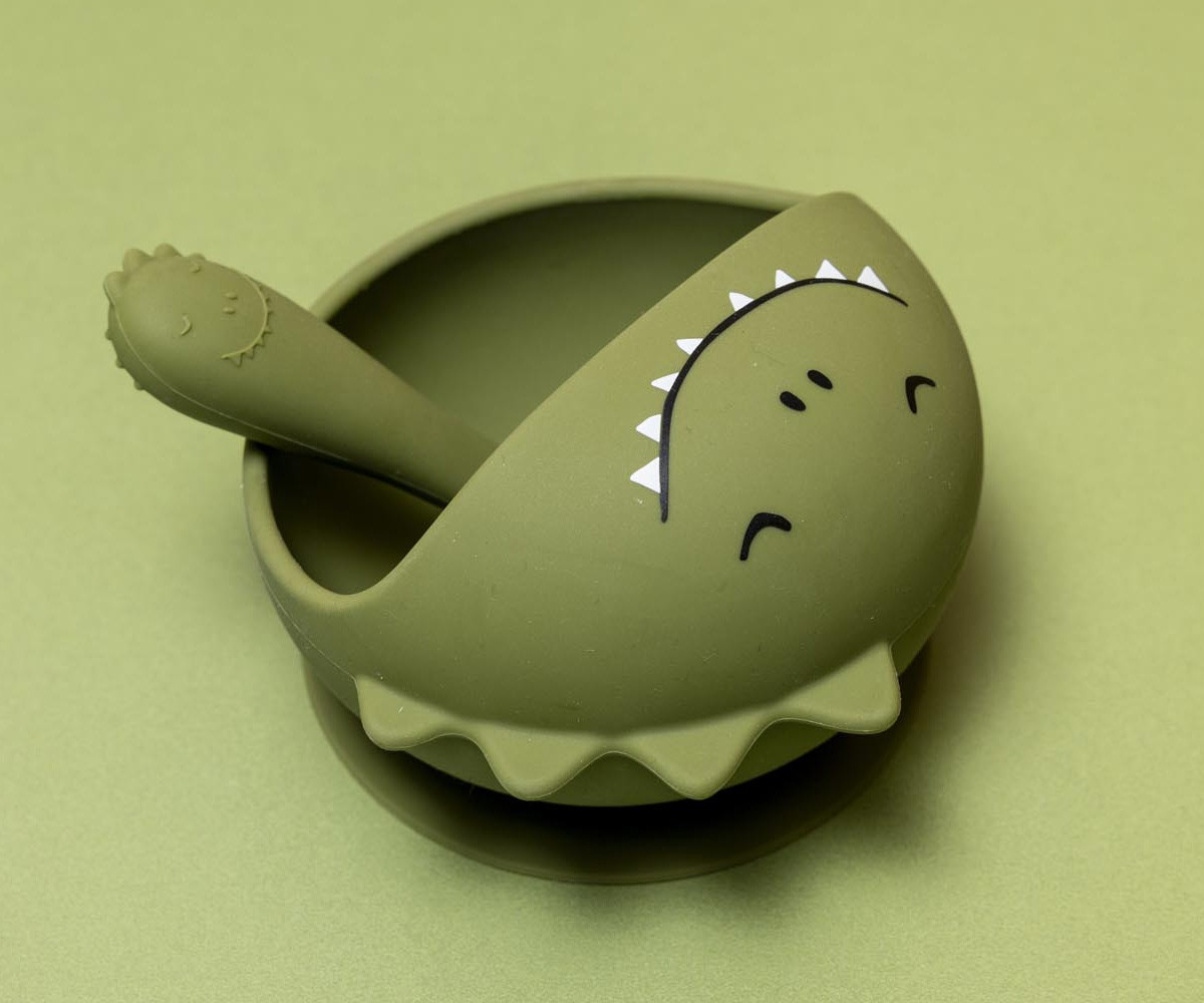 Bol con Ventosa y Cuchara de Silicona Mr. Dino