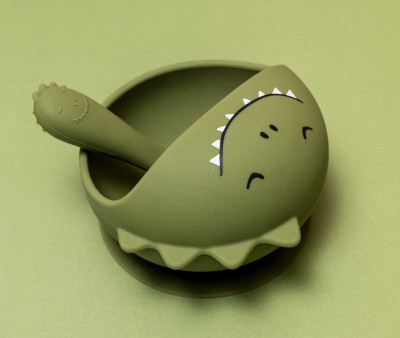 Bol con Ventosa y Cuchara de Silicona Mr. Dino