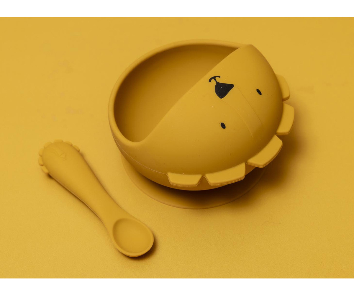 Bol con Ventosa y Cuchara de Silicona Mr. Lion