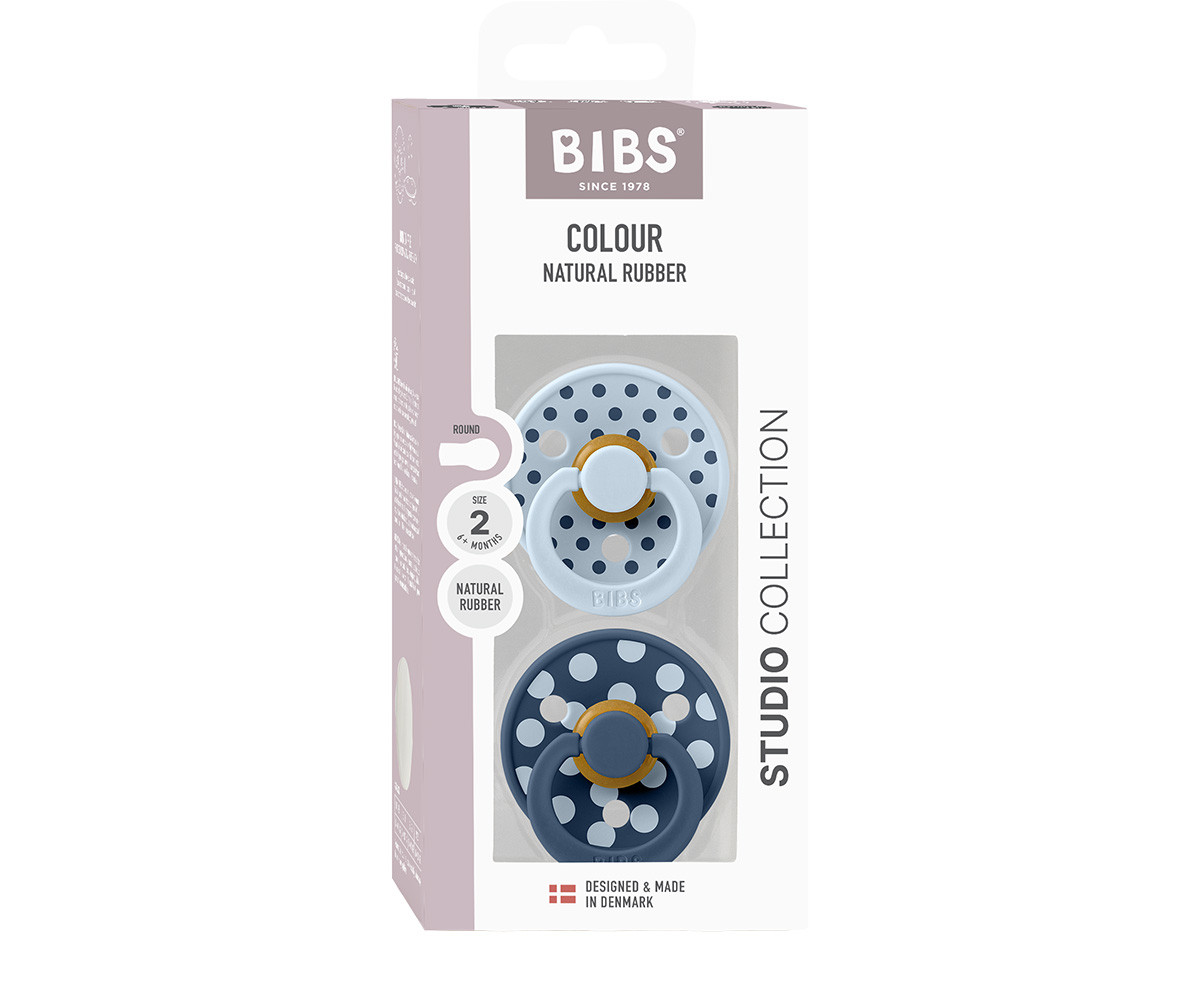 2 Succhietti BIBS Studio Colour Round Polka Baby Blue/Steel Blue