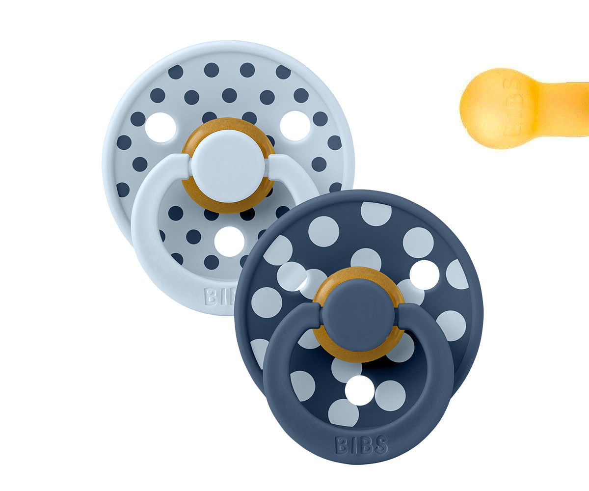 2 Succhietti BIBS Studio Colour Round Polka Baby Blue/Steel Blue