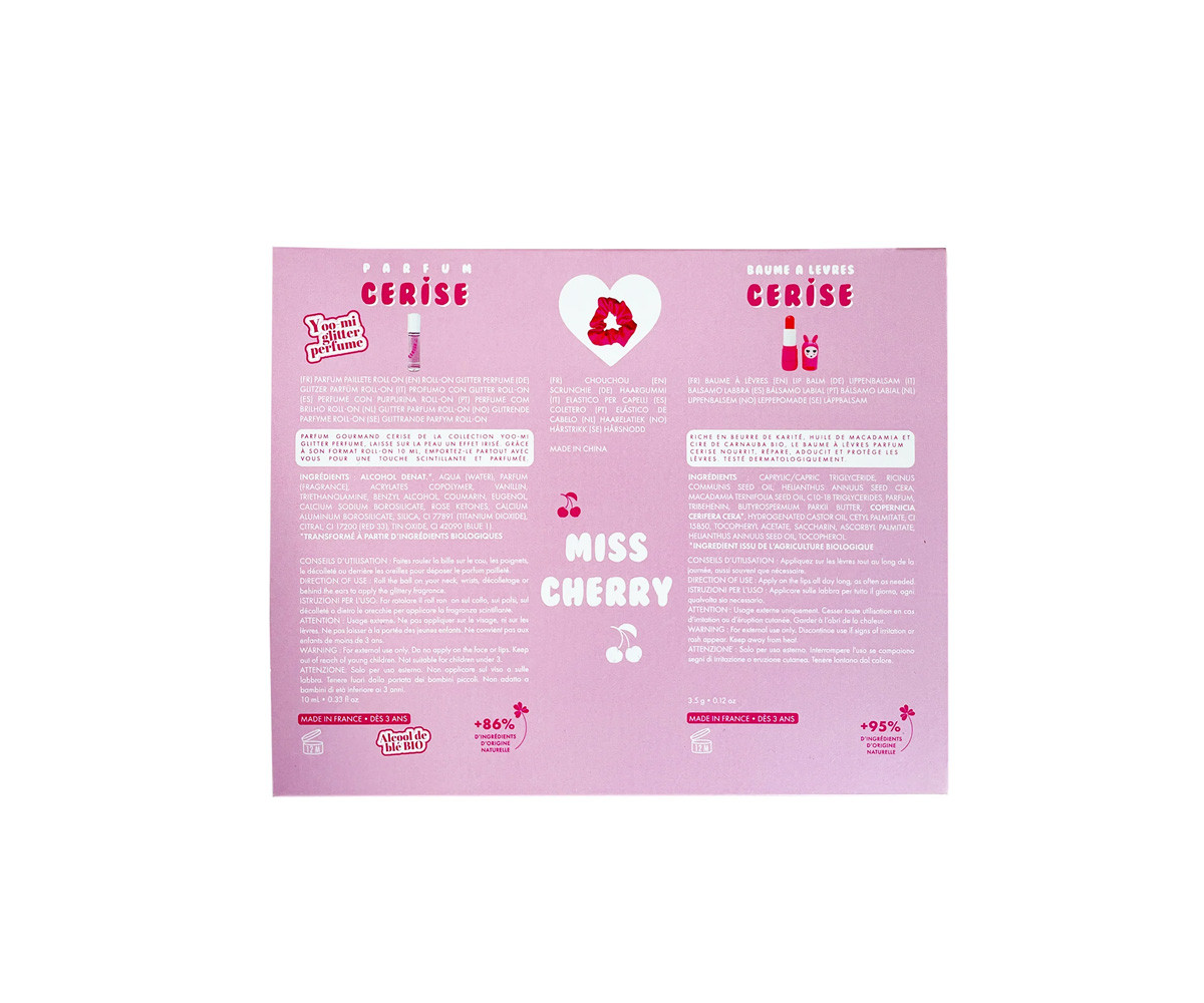 Set Infantil Miss Cherry: Pinza de Pelo Rosa, Perfume y Bálsamo Labial