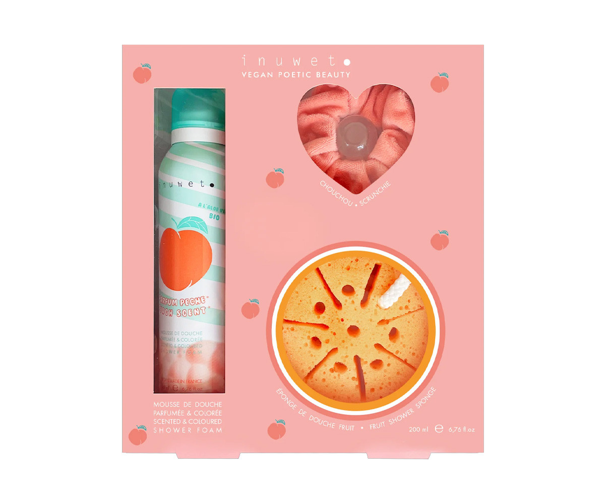 Cofre Bubble Peach: Mousse de Ducha y Accesorios Frutales