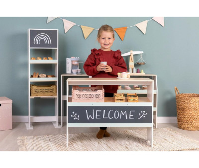 Boutique et Kitchenette Modulaires Blanc/Naturel/Menthe