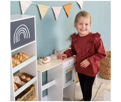 Boutique et Kitchenette Modulaires Blanc/Naturel/Menthe