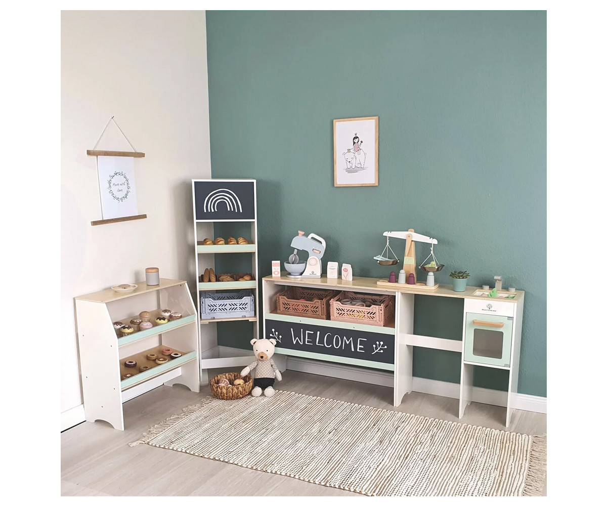 Boutique et Kitchenette Modulaires Blanc/Naturel/Menthe