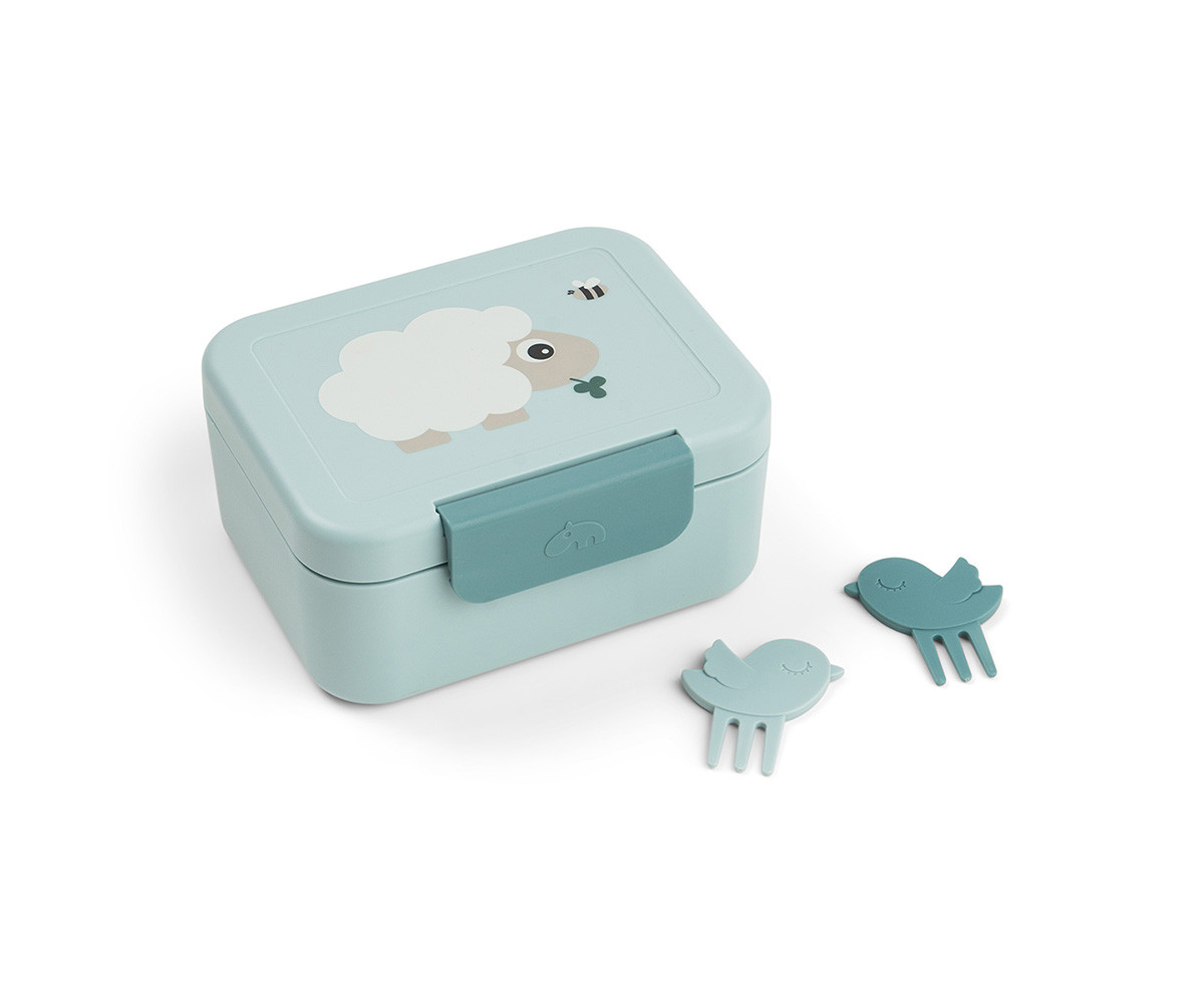 Caja de Almuerzo Pequeña + 2 Mini Tenedeores Tiny Farm Azul