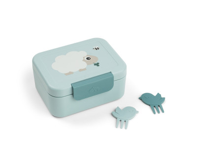 Caja de Almuerzo Pequeña + 2 Mini Tenedeores Tiny Farm Azul