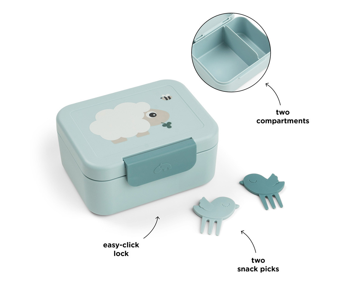 Caja de Almuerzo Pequeña + 2 Mini Tenedeores Tiny Farm Azul