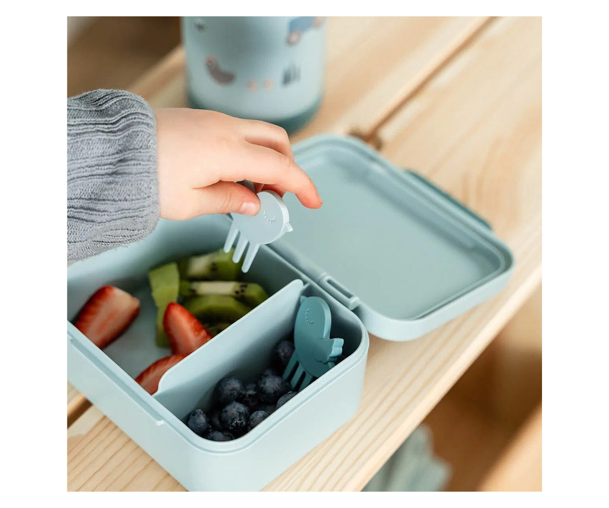 Caja de Almuerzo Pequeña + 2 Mini Tenedeores Tiny Farm Azul