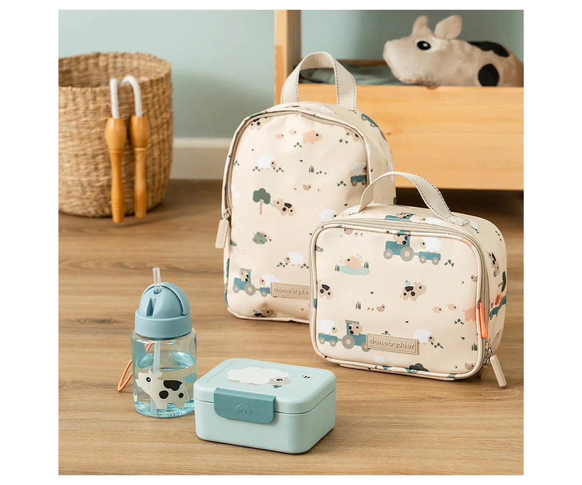 Caja de Almuerzo Pequeña + 2 Mini Tenedeores Tiny Farm Azul