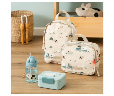 Caja de Almuerzo Pequeña + 2 Mini Tenedeores Tiny Farm Azul