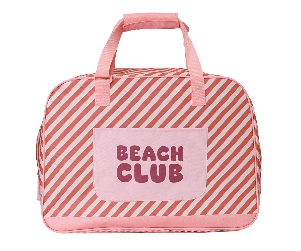 Bolsa de praia com malha Personalizável Stripes Bloom & Blush