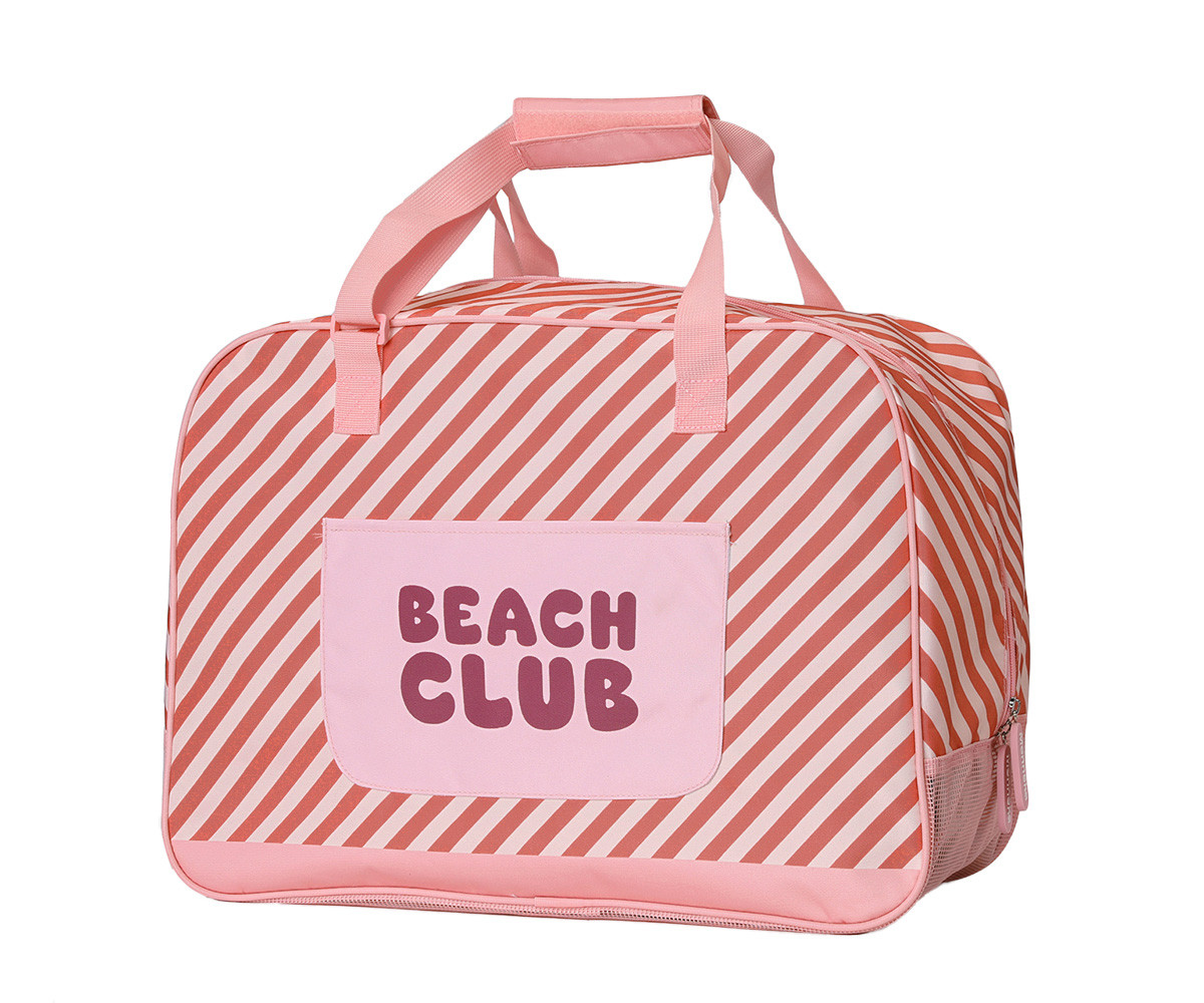 Bolsa de praia com malha Personalizável Stripes Bloom & Blush