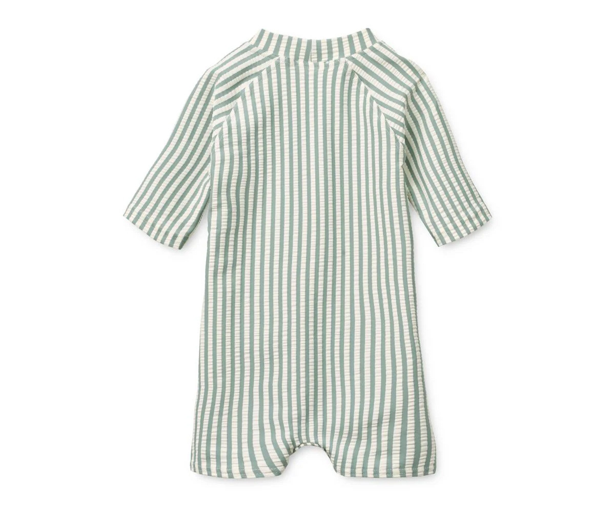 Tuta Nuota Manica Corta Bebè Thor Seersucker Peppermint/Sandy