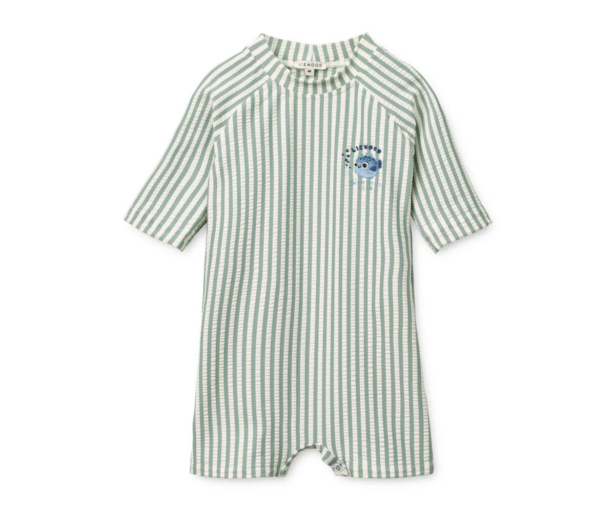 Tuta Nuota Manica Corta Bebè Thor Seersucker Peppermint/Sandy