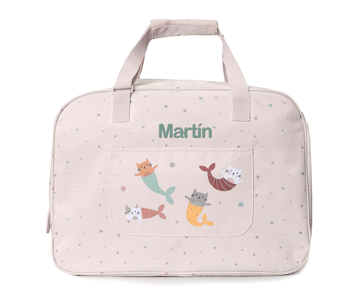 Bolso de Playa con Rejilla Mermaid Cats Personalizable