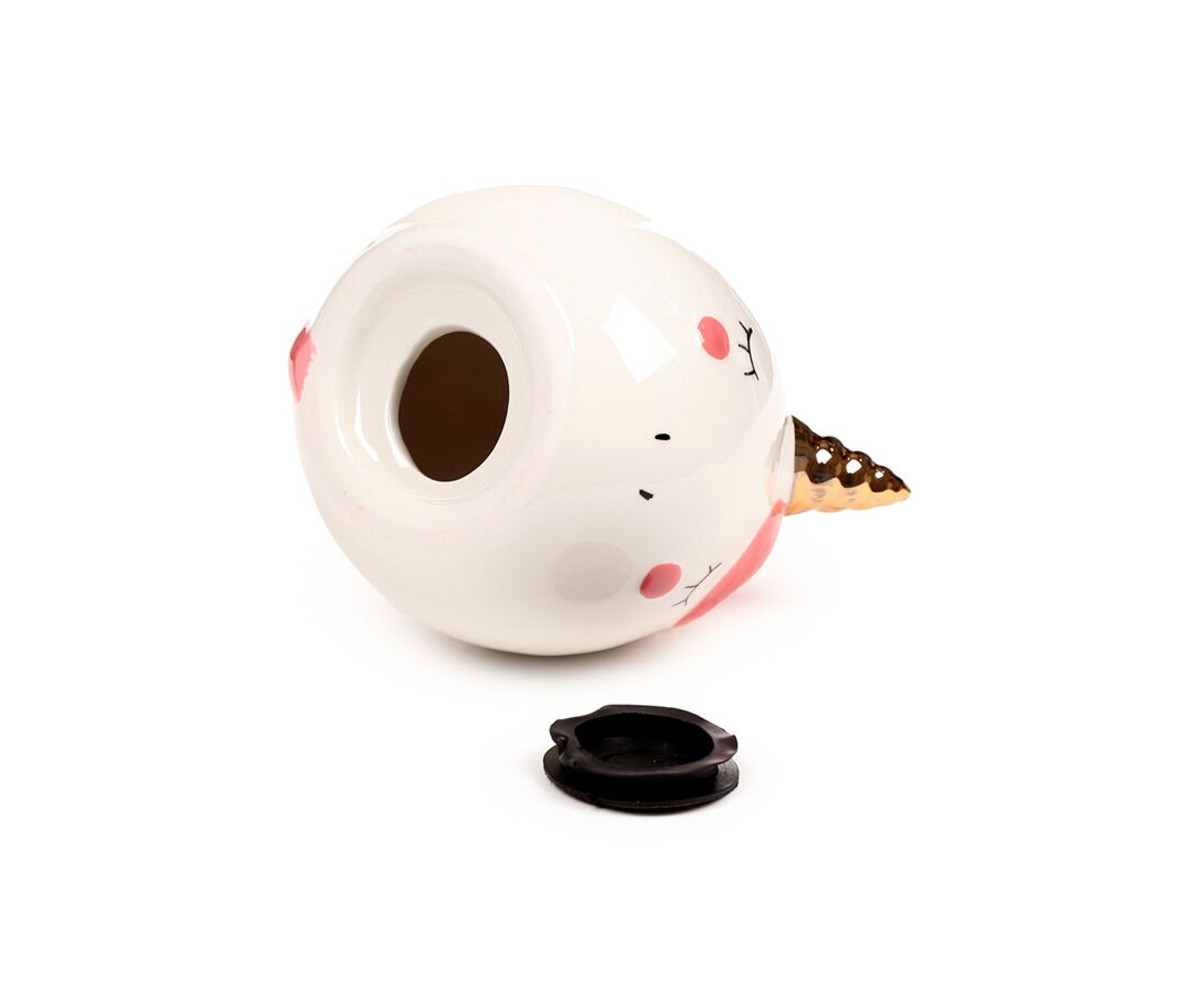 Hucha de Cerámica Unicornio Arcoíris Encantado Blanco