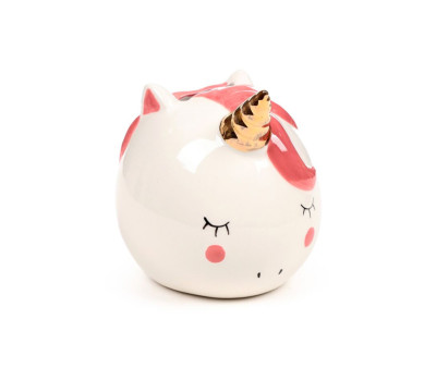 Hucha de Cerámica Unicornio Arcoíris Encantado Blanco