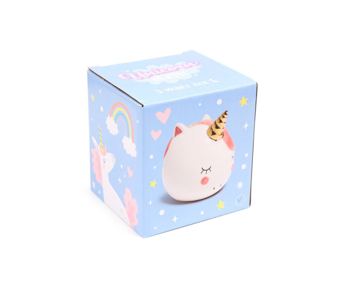 Hucha de Cerámica Unicornio Arcoíris Encantado Blanco