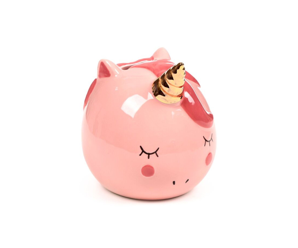 Hucha de Cerámica Unicornio Arcoíris Encantado Rosa