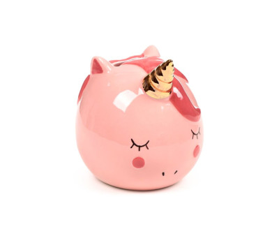 Hucha de Cerámica Unicornio Arcoíris Encantado Rosa