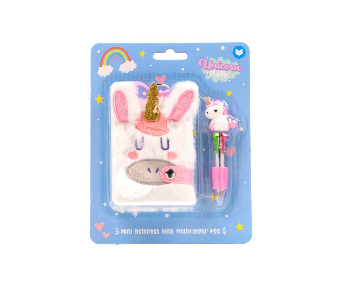 Mini Bloc de Notas de Peluche con Bolígrafo Unicornio Mágico