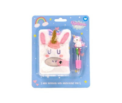 Mini Bloc de Notas de Peluche con Bolígrafo Unicornio Mágico