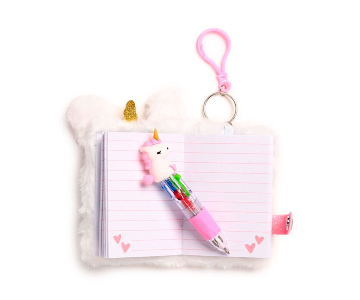 Mini Bloc de Notas de Peluche con Bolígrafo Unicornio Mágico