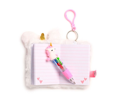 Mini Bloc de Notas de Peluche con Bolígrafo Unicornio Mágico