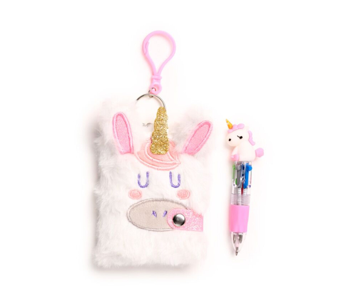 Mini Bloc de Notas de Peluche con Bolígrafo Unicornio Mágico