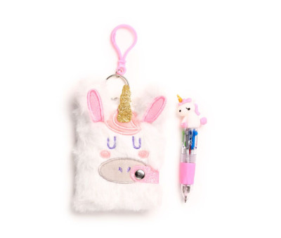 Mini Bloc de Notas de Peluche con Bolígrafo Unicornio Mágico